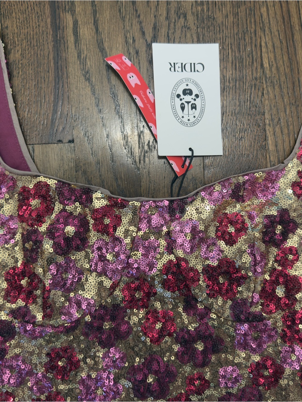 CIDER Floral Sequin Mini Dress – Pink/Gold/Purple - Picture 2 of 3